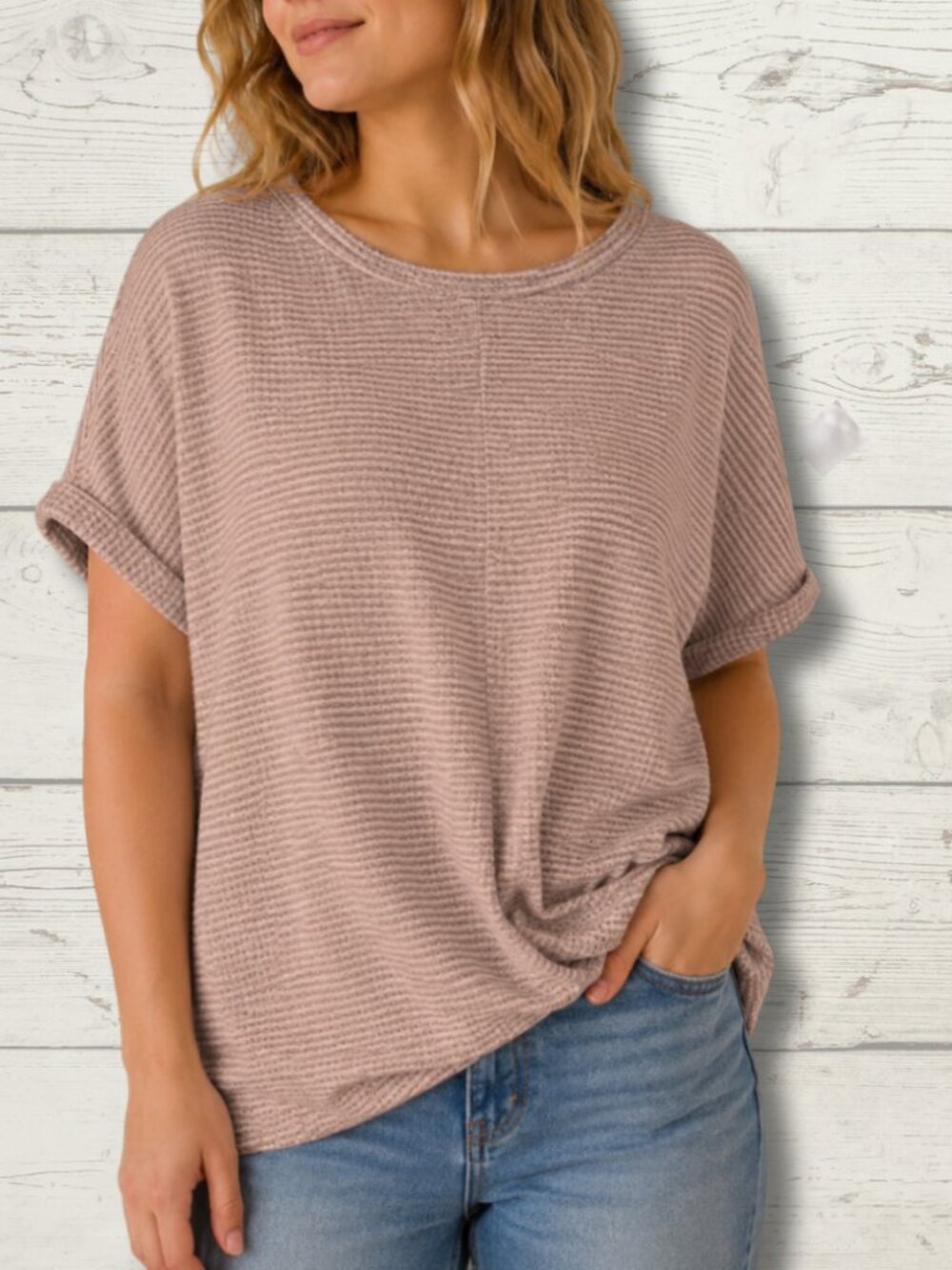 BloomChic Waffle Knit Tunic Top – Dusty Pink – US 14/16
